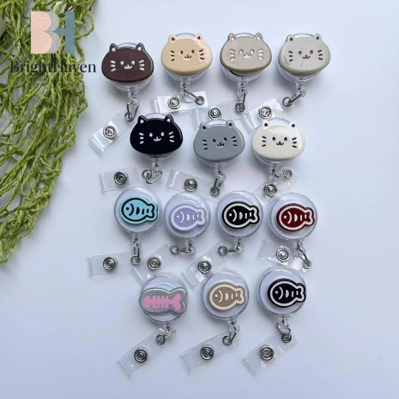 Cat-Shaped Retractable Badge Holder Anti-Loss Gadget For Nurses And Students Can Be Stretched And Retracted Plastic Metal B.H
