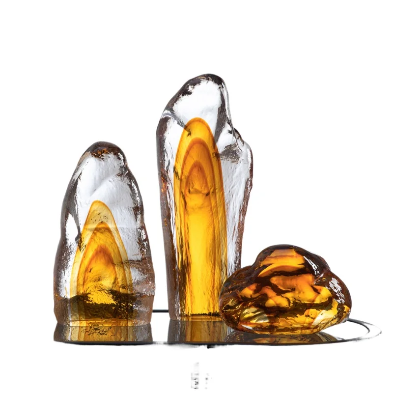 

Amber brown rockery glass, high-end modern light luxury glass vase ornament, home model flower ware