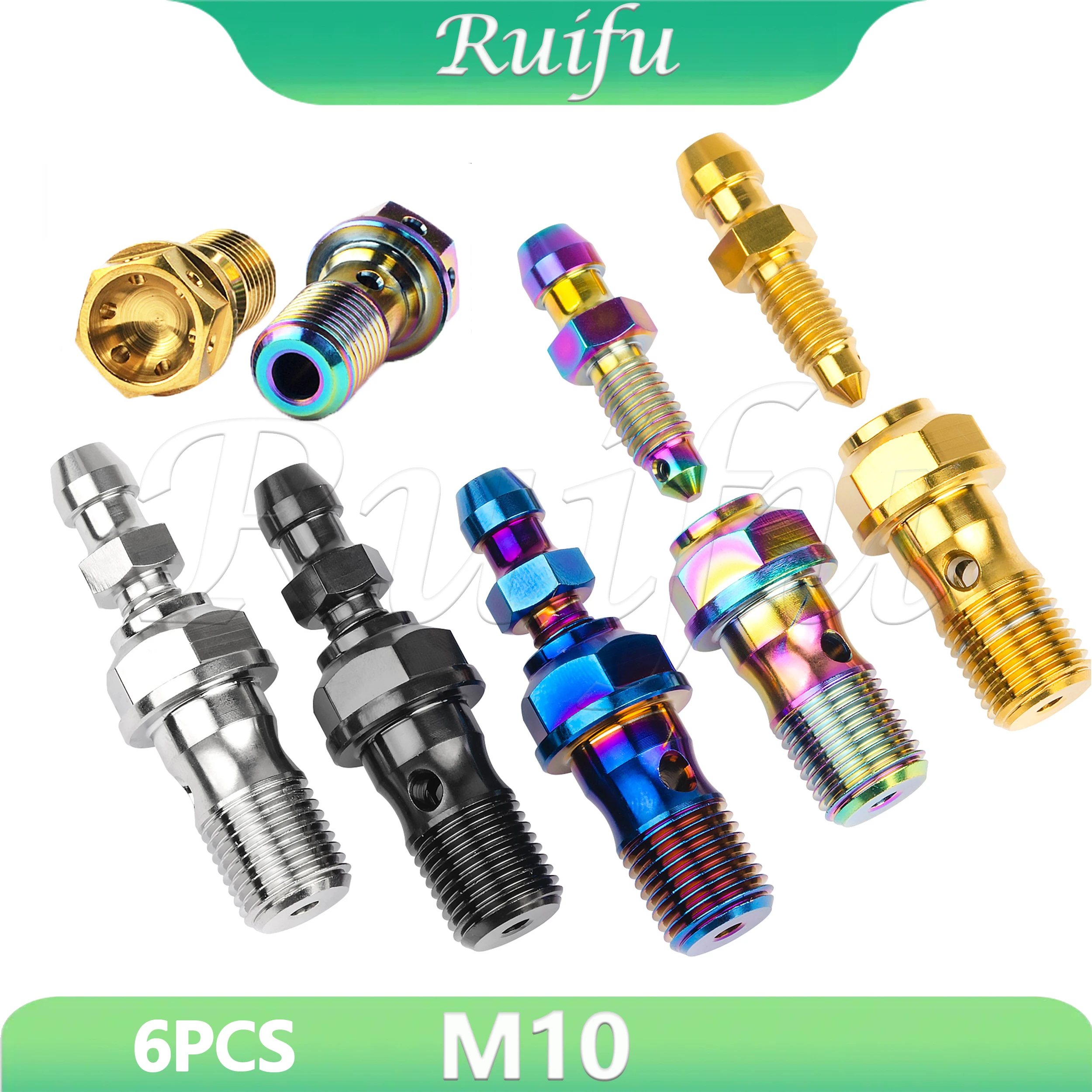 

Титановые болты Ruifu, 6 шт., болты-банджи M10 с шагом 1.0/1.25 мм, с одним отверстием, под шестигранный ключ, для мотоциклов, тормозов Brembo, двухлинейных тормозных систем