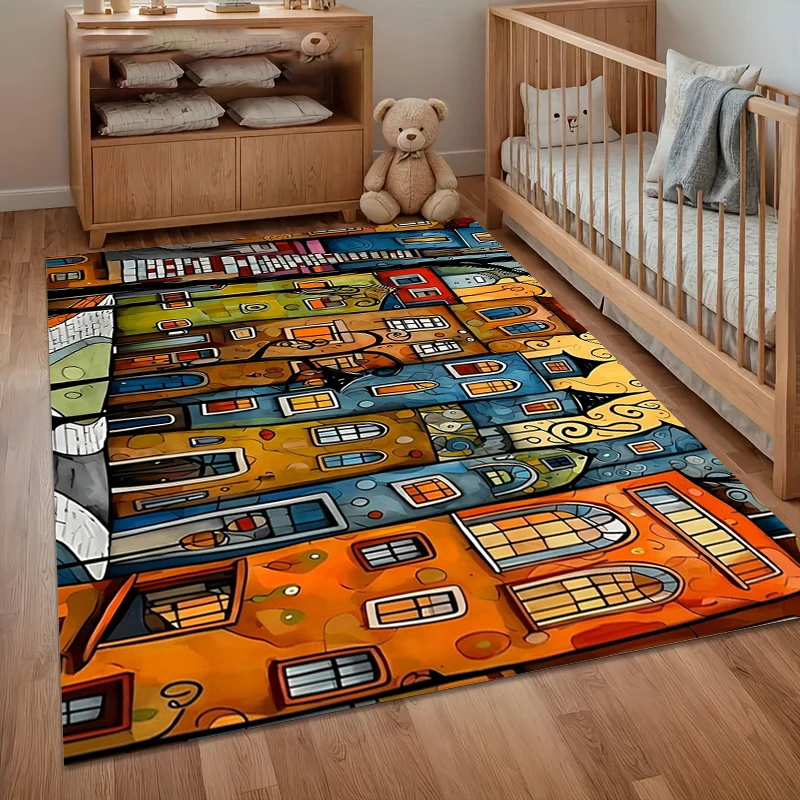 

Яркий ковер с абстрактным принтом городского пейзажа, нескользящий, мягкий, для гостиной, спальни, детской комнаты, игровой комнаты, декоративный.