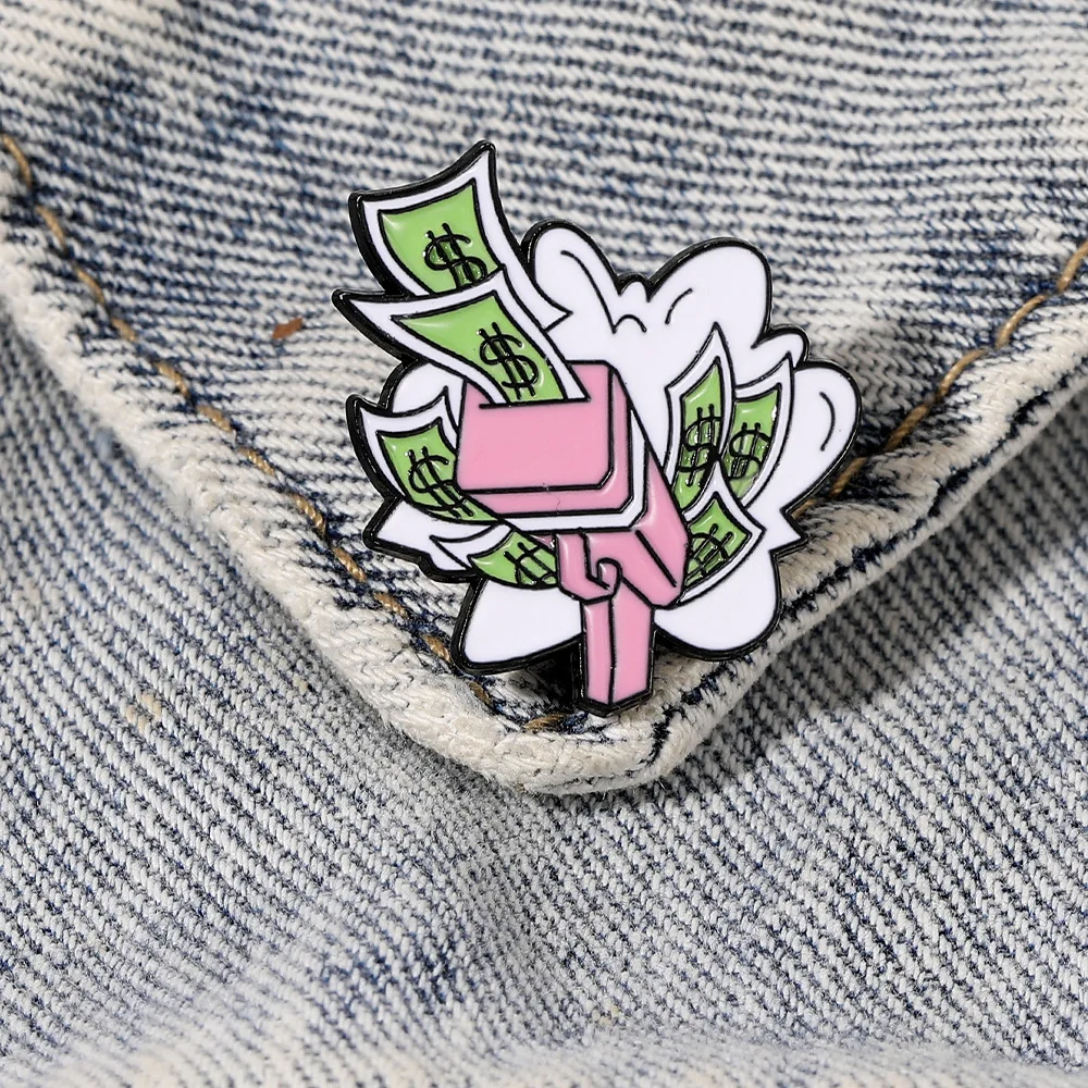 Dollar Money Enamel Brooch Purse Money Building Fully Loaded Cartoon Money Bag Metal Badge Clothes Lapel Pins Jewelry FriendGift