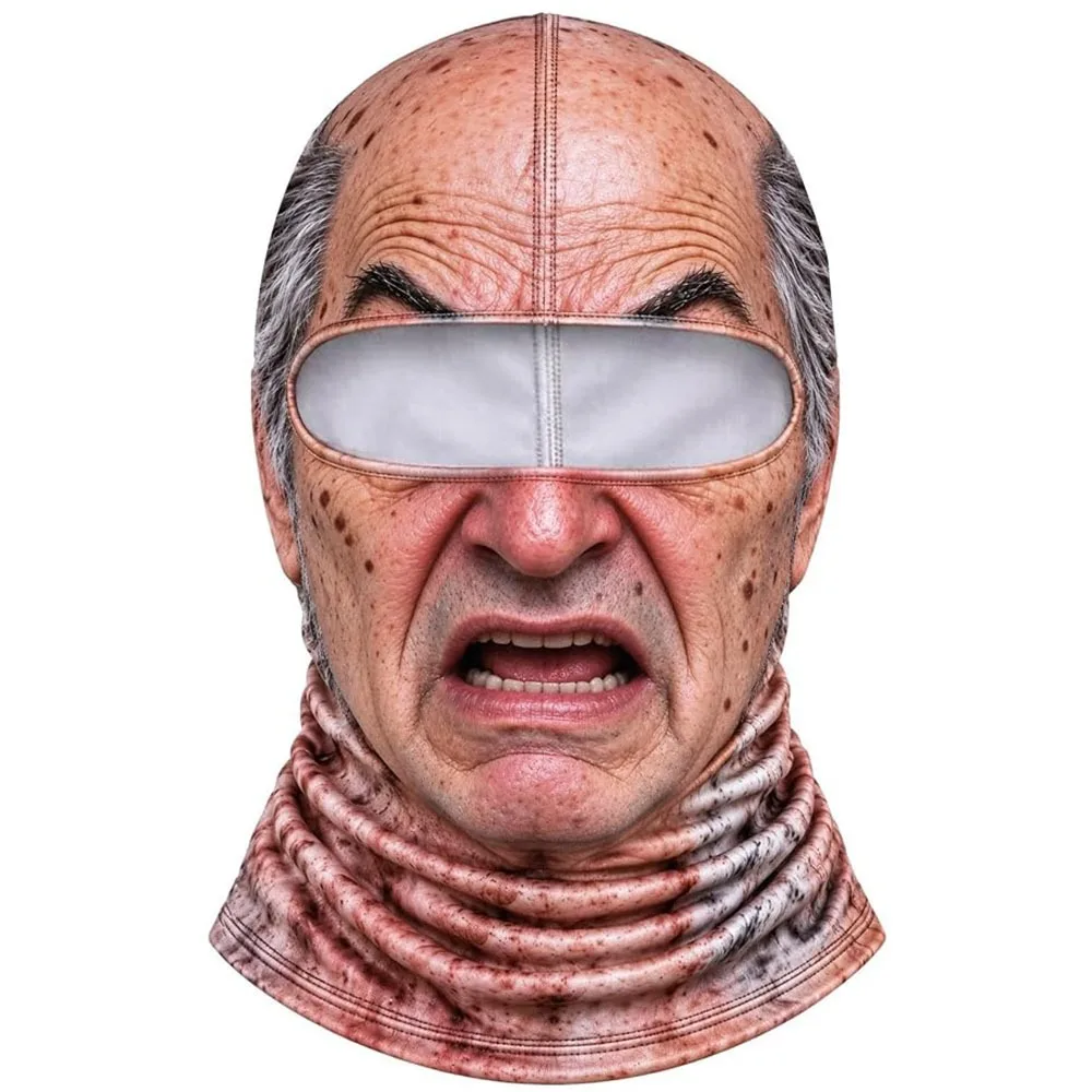 3D Face Printed Old Man Balaclava Face Mask White Mustache Breathable Eye Hole Winter Mask Cover Stretch Elastic Funny Ski Mask