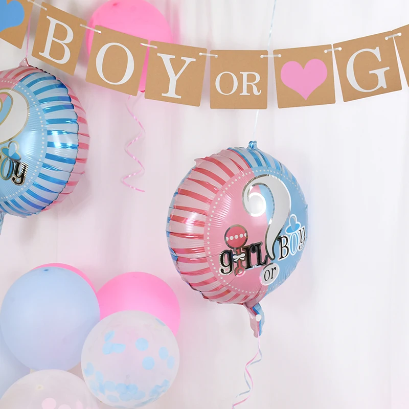 

Gender Revealing Theme Party Supplies Round Paper Confetti Boy Or Girl Paper Banner Birthday Celebration Balloon Black Blue Pink