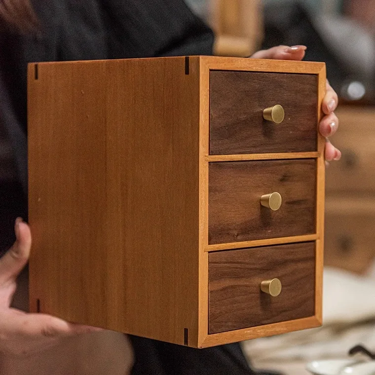 Handcrafted Wooden Tea Set Storage Chest Compact Drawer Organizer for Accessories Jewelry Decorative Gift-Ready Box