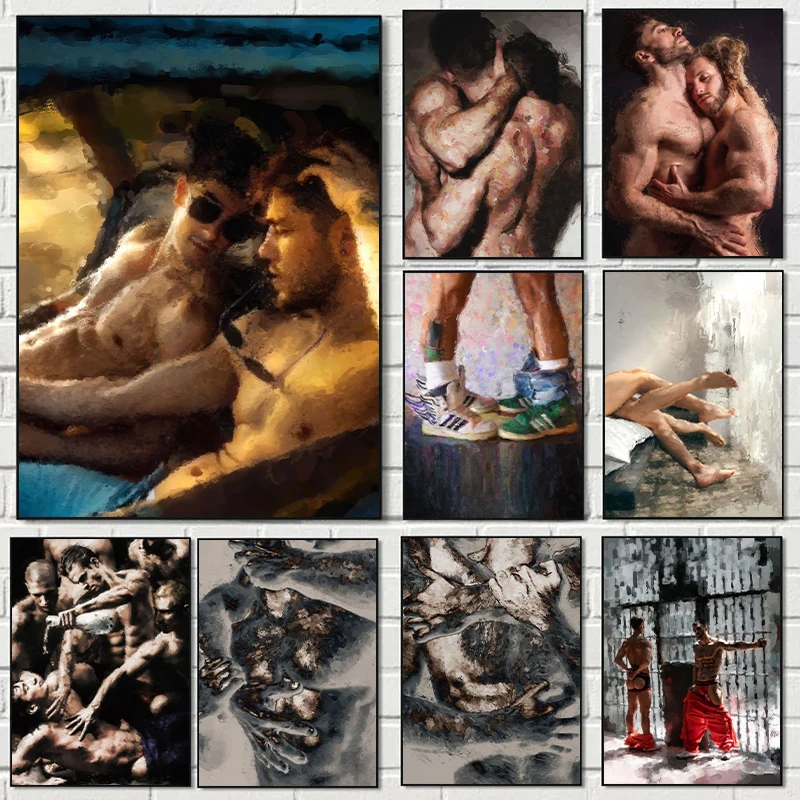 مثلي الجنس غريب الحب رجل زوجين عناق قبلة الملصقات والمطبوعات قماش الطباعة الجنسية جدار صورة فنية لغرفة المشاعر ديكور المنزل الهدايا #1