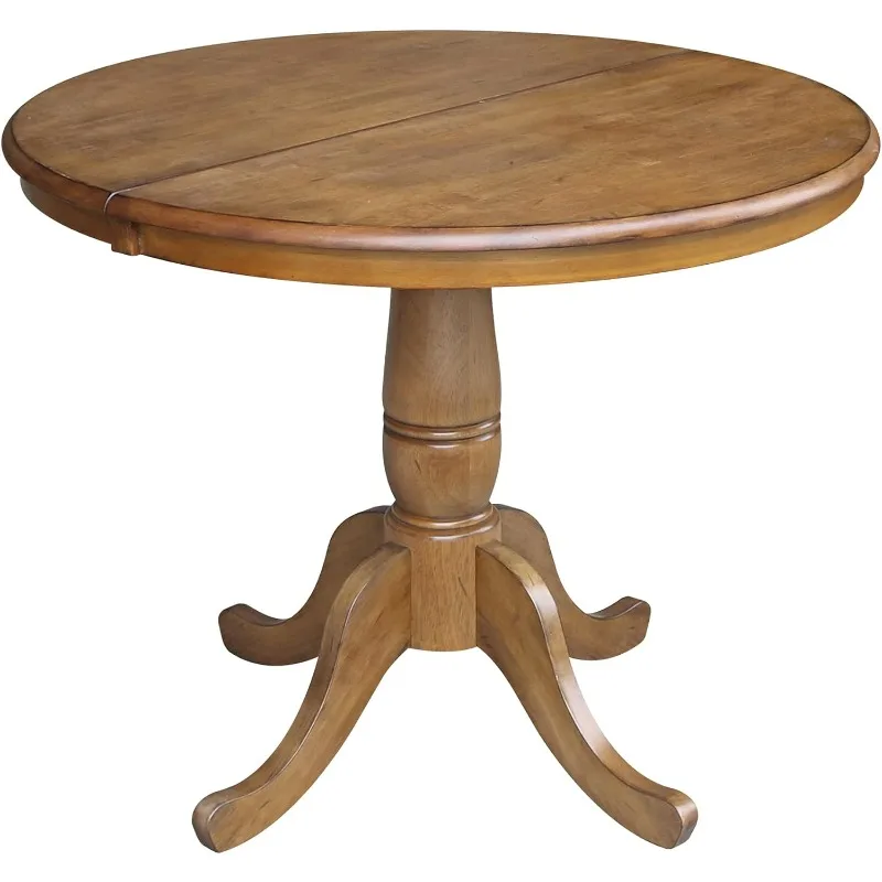 

36" Round Top Pedestal Table with 12" Leaf-28.9" H-Dining Height, Pecan