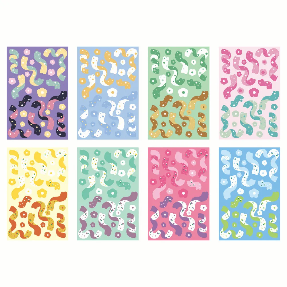 8pcs Korean Cute Ribbon Sticker Pack - Kawaii Glittery Hologram Confetti Stickers For KPOP Toploader Deco, Scrapbooking & More
