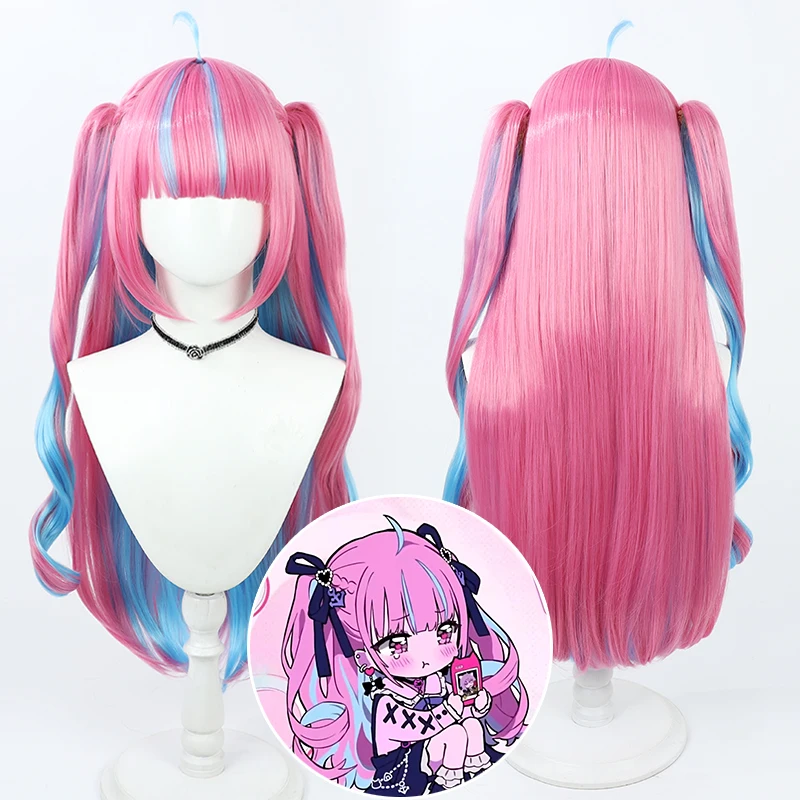 

Hololive Vtuber Minato Aqua Cosplay Wig Pink Blue Heat Resistant Synthetic Hair Halloween Party Role Play Carnival + Wig Cap