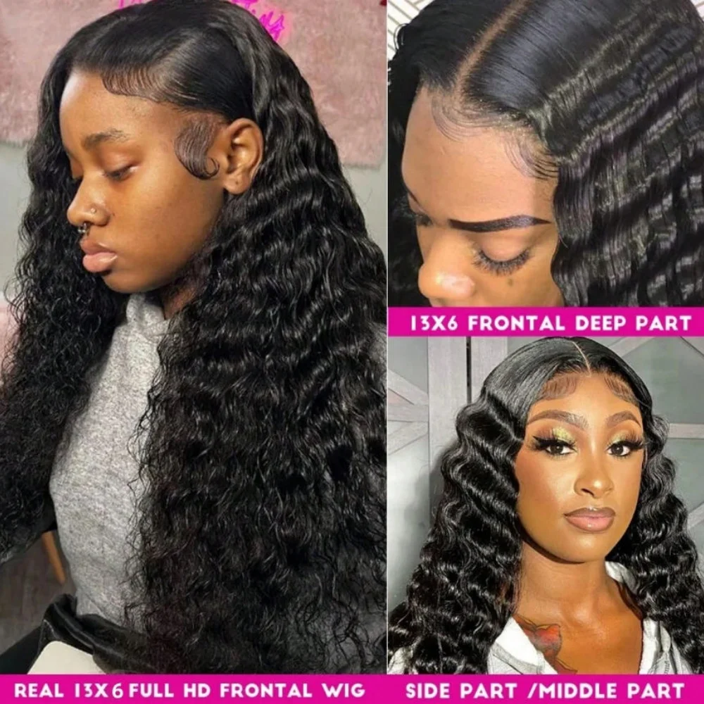 Deep Wave Human Hair Wig 13x4 Lace Front Wig For Women 200% Density Pre-Plucked With Baby Hair Transparent Lace Wig 22 Inch image 3