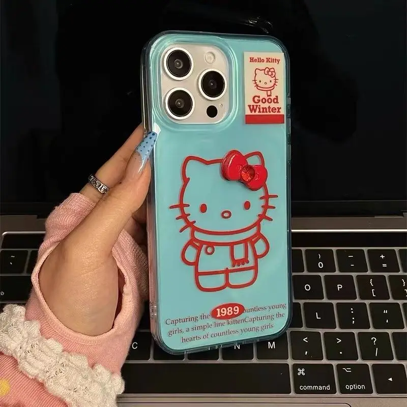 Sanrio Hello Kitty Red Line KT Phone Case For iPhone 15 14 13 12 11 Pro Max 7 8Plus XR XS MAX Y2K Girl Cute Anti Fall Back Cover