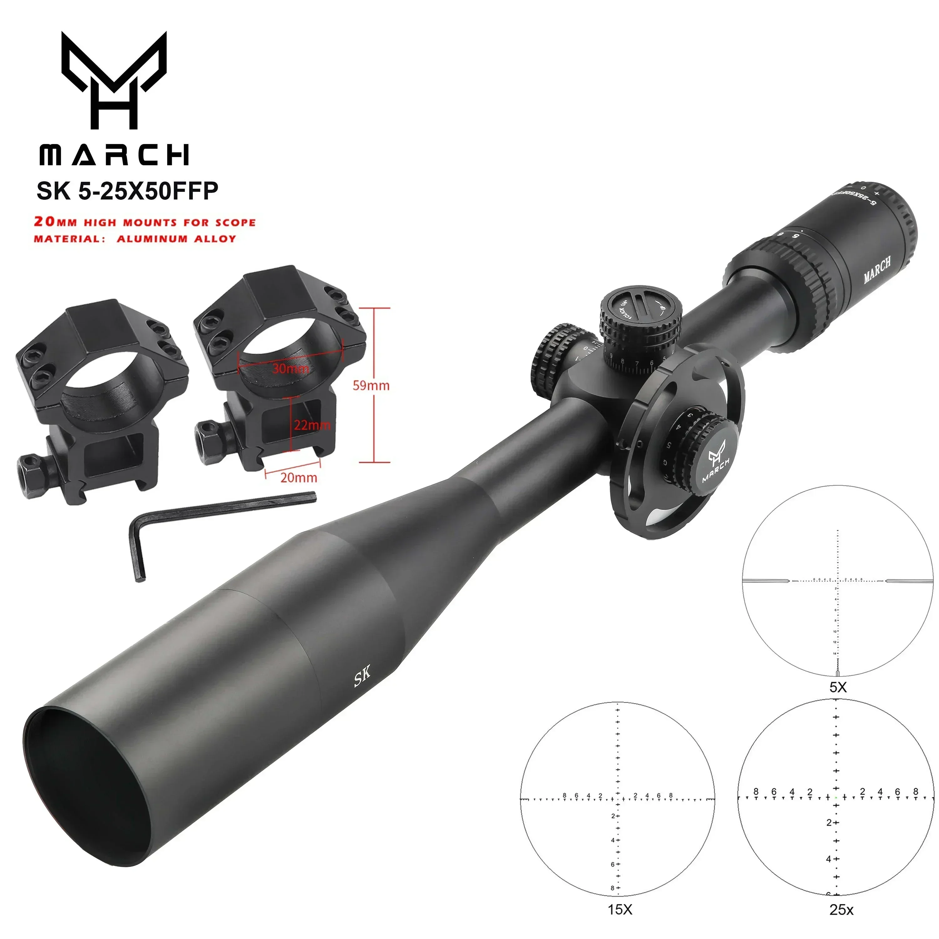 SK5-25X50 FFP Big Wheel Lunetas Tactical Riflescope Sight With Illuminated Lunettes For Hunting Air Gun Sniper Rifle Scope