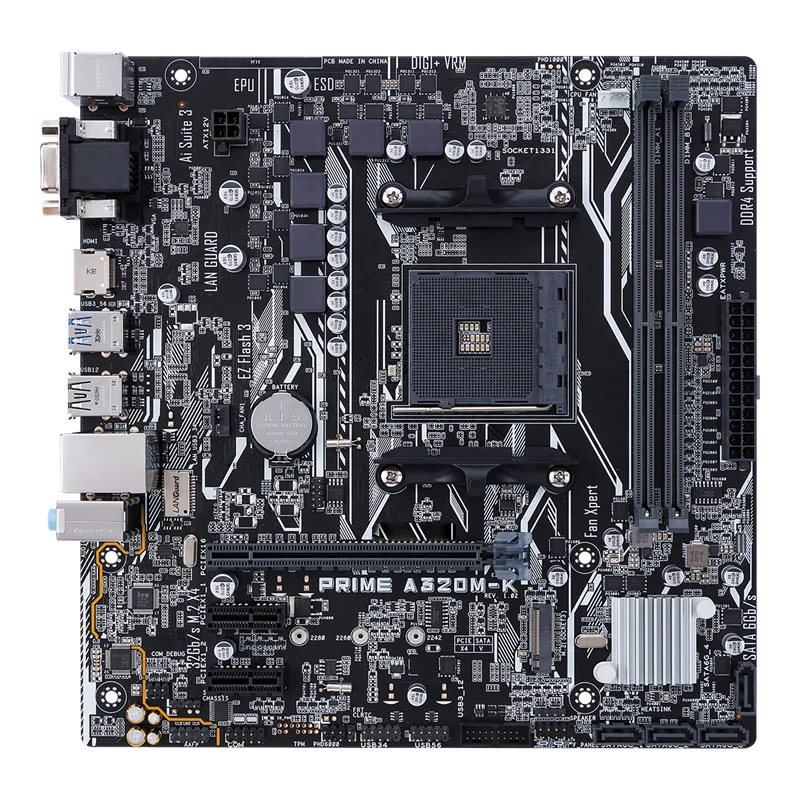Used PRIME A320M-K AM4 Socket R5/R3 DDR4 Single Channel SATA & M.2 SSD Gaming Desktop Micro-ATX Motherboard for PCIe 3.0
