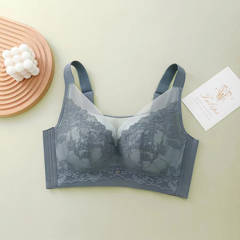 Full Cup Lace Bra Adjustable Four Row Buckle Thin No Steel Ring Comfortable Breathable Plus Size Women\'s Underwear