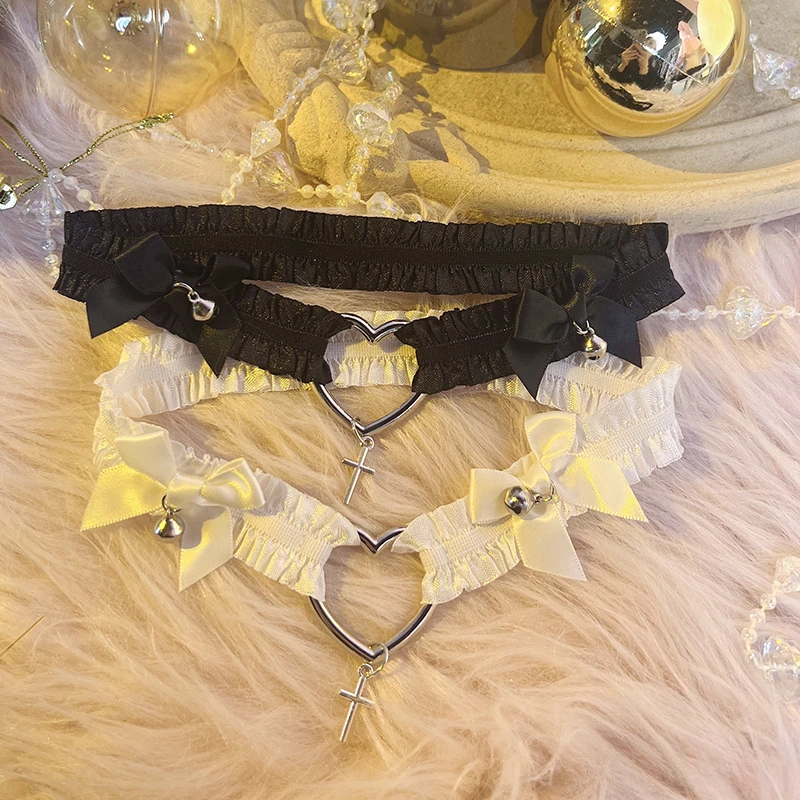 Bowkot Choker koronkowy naszyjnik seksowny gotycki naszyjnik z kołnierzykiem z dzwoneczkami słodka Lolita Choker łańcuszek moda Cosplay naszyjnik biżuteria