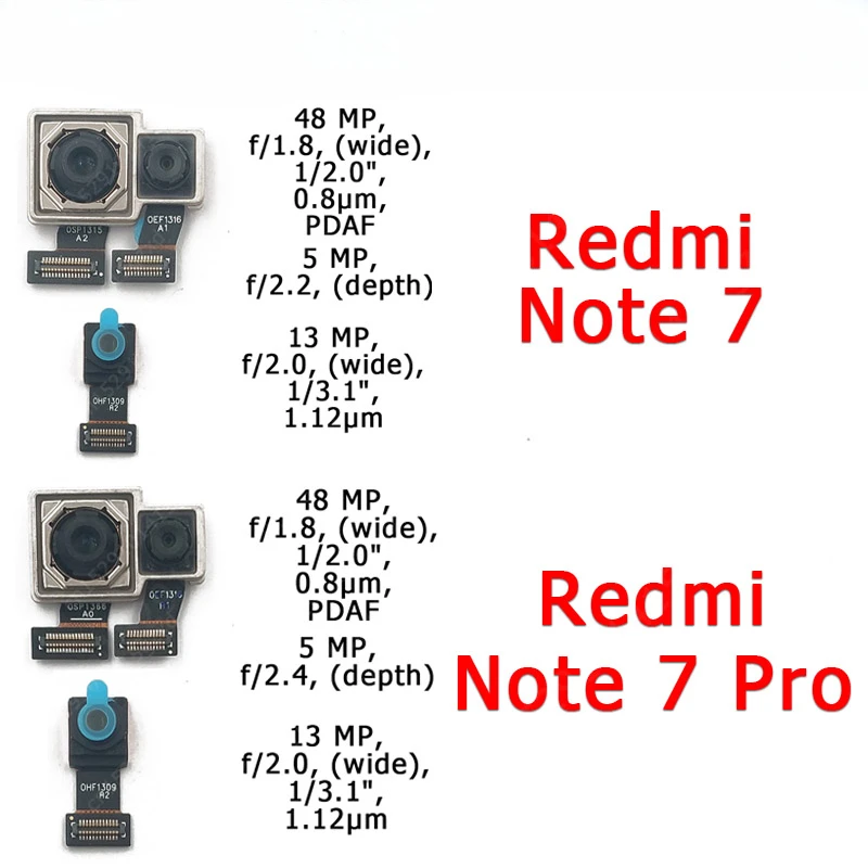 Front and Rear Back Camera For Xiaomi Redmi Note 7 Pro Main Facing Camera Module Flex Cable Replacement Spare Parts