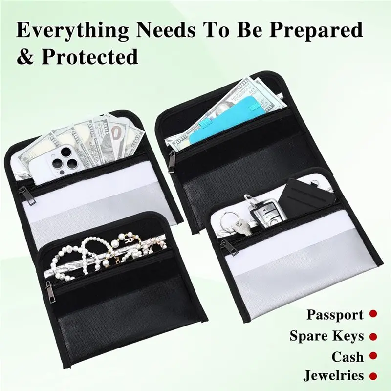 Superior-Waterproof 6-Pack Money Pouch With Zipper, Fireproof Document Bag, Small Money Holder For Valuables, Passport, Cash