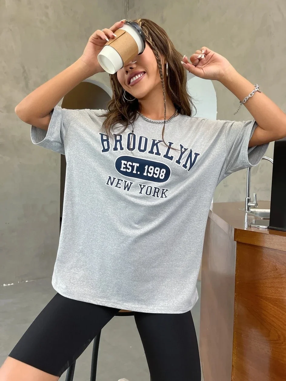 Brooklyn Est 1998 New Work Print Short Sleeve Women Soft Cotton Loose Basic Tshirt Casual Fashion Top Novelty Harajuku Tee Shirt