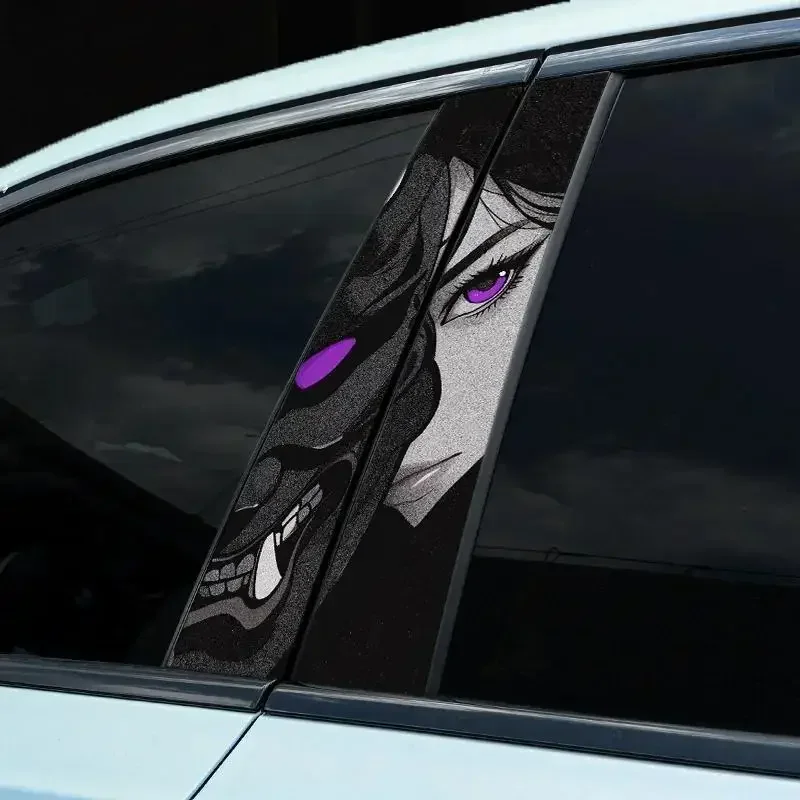 2 قطعة قناع شبح أنيمي فتاة باردة سيارة B عمود ملصقات مقاوم للماء عمود تقليم الشارات ملصقات مقاومة للخدش #3