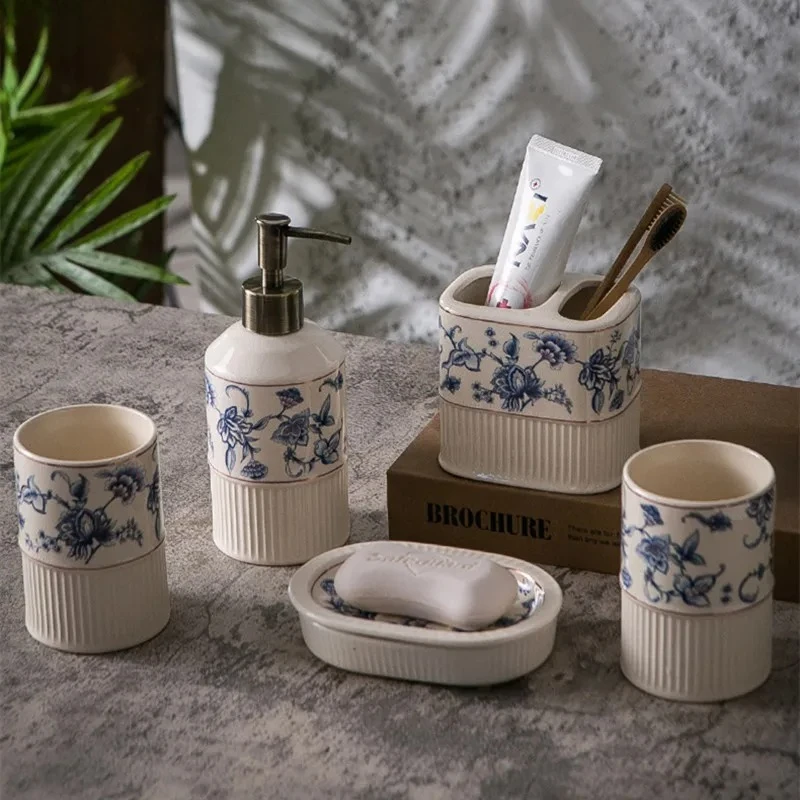 

Набор для ванной в китайском стиле: керамический дозатор для мыла, мыльница и аксессуары для дома и отеля