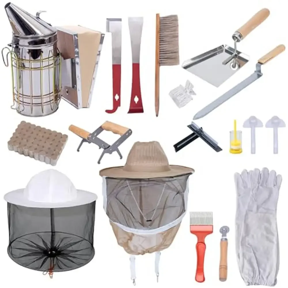 Bee Hive Starter Kit Supplies Beehives 100% Beeswax Frames Bee Keeper Tool Set Incl. 17pc Beekeeping Equip. Honey Bee Hive Pro