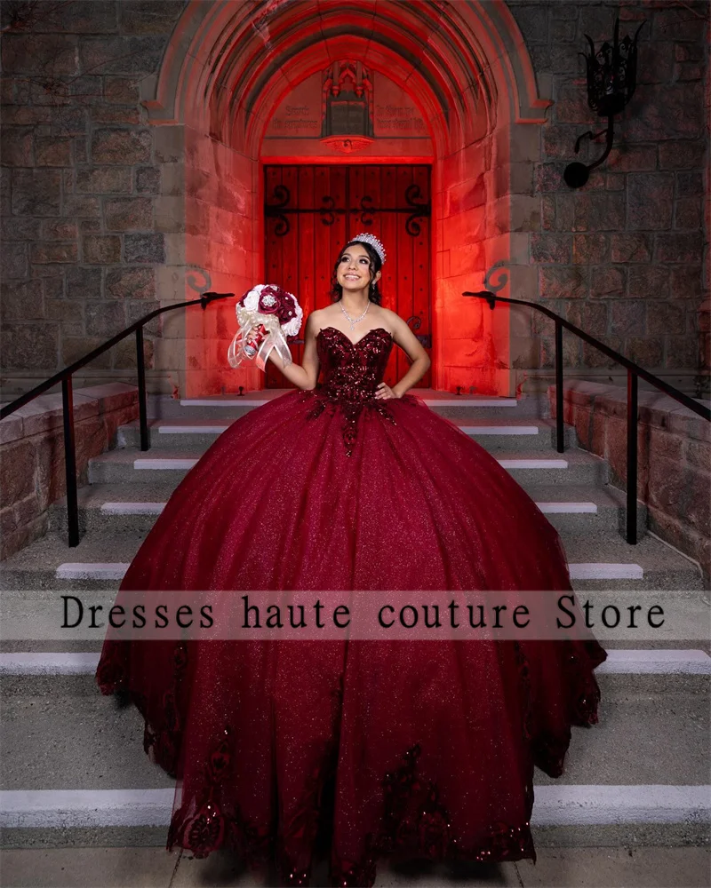 Burgundy Sequin Lace Quinceanera Dresses 2025 Customized Bead Applique Sweet 16 Dress Birthday Gowns Vestido De 15 Anos