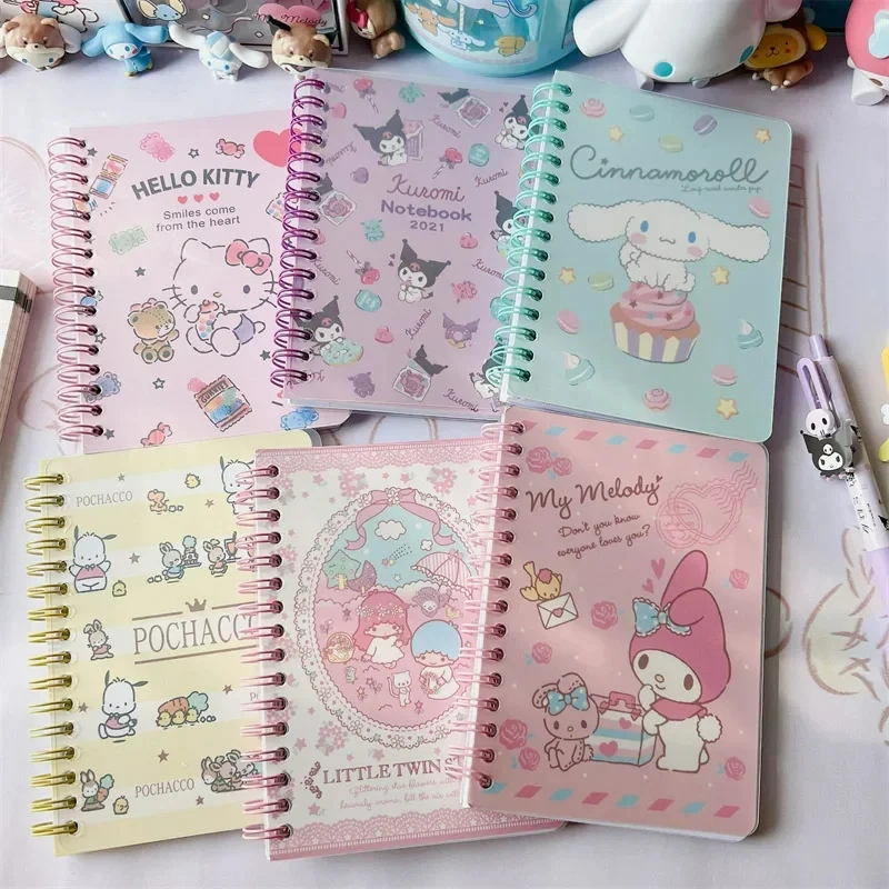 Sprzedaż hurtowa Sanrio Anime Cartoon Coil Notebook Hello Kitty Kuromi A5 luźny notatnik do notebooka śliczny dziewczęcy serce