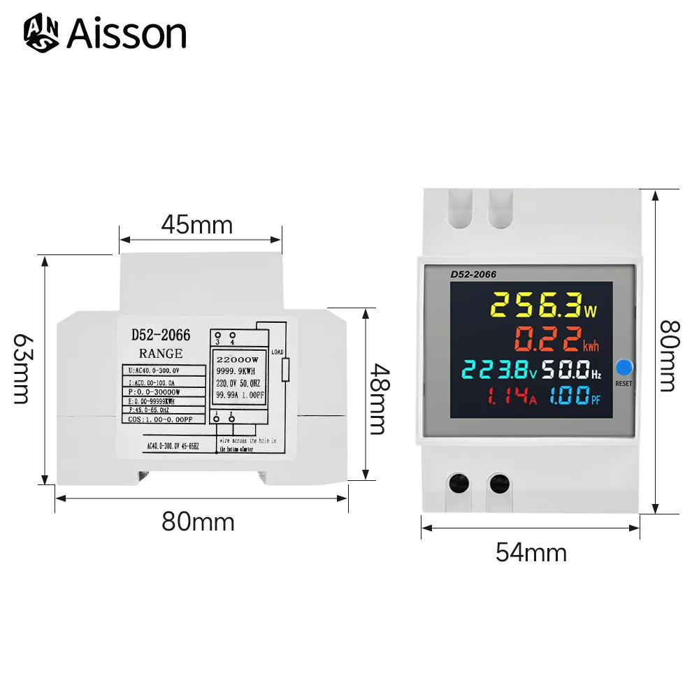 Din Rail AC Monitor napięcie prądu współczynnika mocy aktywnego miernik częstotliwości energii elektrycznej KWH 110V 220V 380V 100A wolt AMP