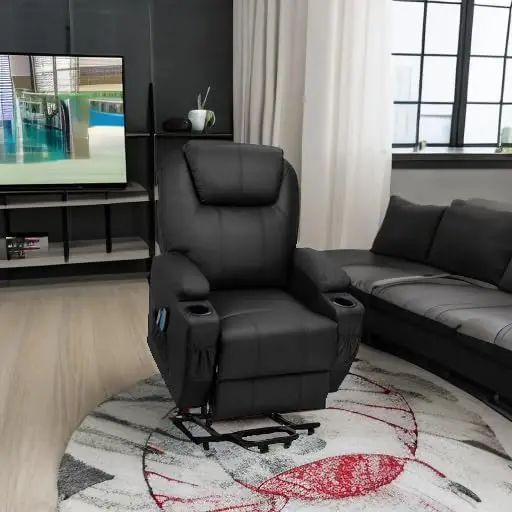 Power Lift Recliner Chair PU Leather z masażem dla osób starszych Ergonomiczny fotel wypoczynkowy Klasyczna pojedyncza sofa z 2 uchwytami na kubki