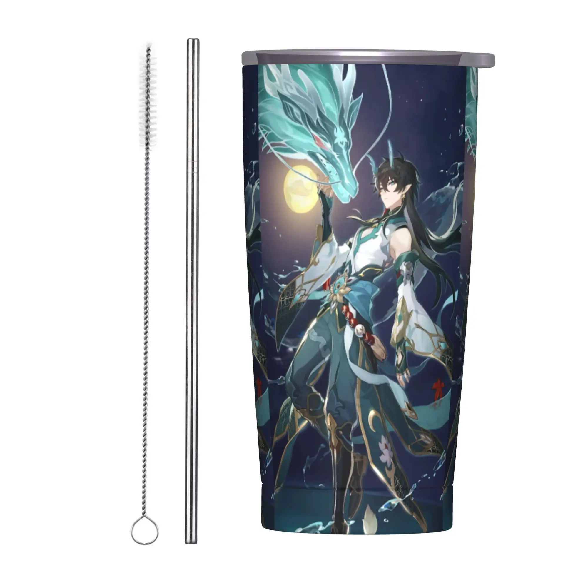 Dan Heng Insulated Tumbler with Straws Lid Honkai Anime Stainless Steel Thermal Mug Office Home Water Bottle Cups, 20oz