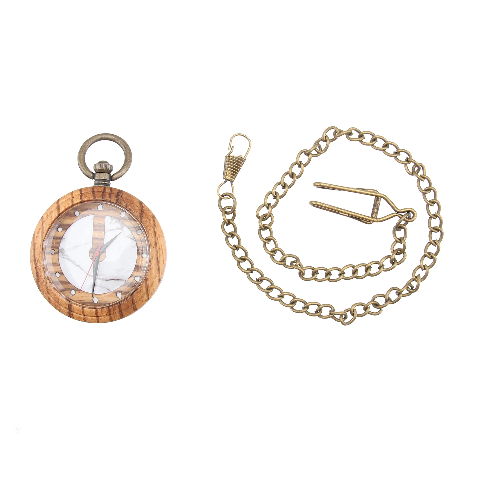 Wooden Quartz Pocket Watch for Men Women Chain Glass Lightweight Precise Time Great Gift Christmas Birthday