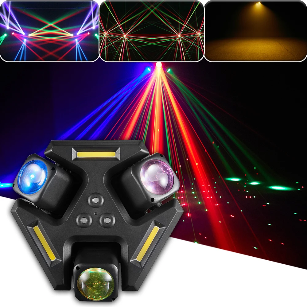 

LED 3 Head Smart 6 Beam Moving RGB DMX Stage Lights DJ With RG Laser Gold Strobe Effect Lighting Music Party Disco Bar Indoor