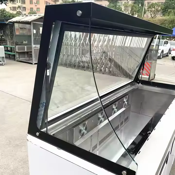 Custom Three Door Commercial Salad bar Counter Display Chiller with Glass Cover