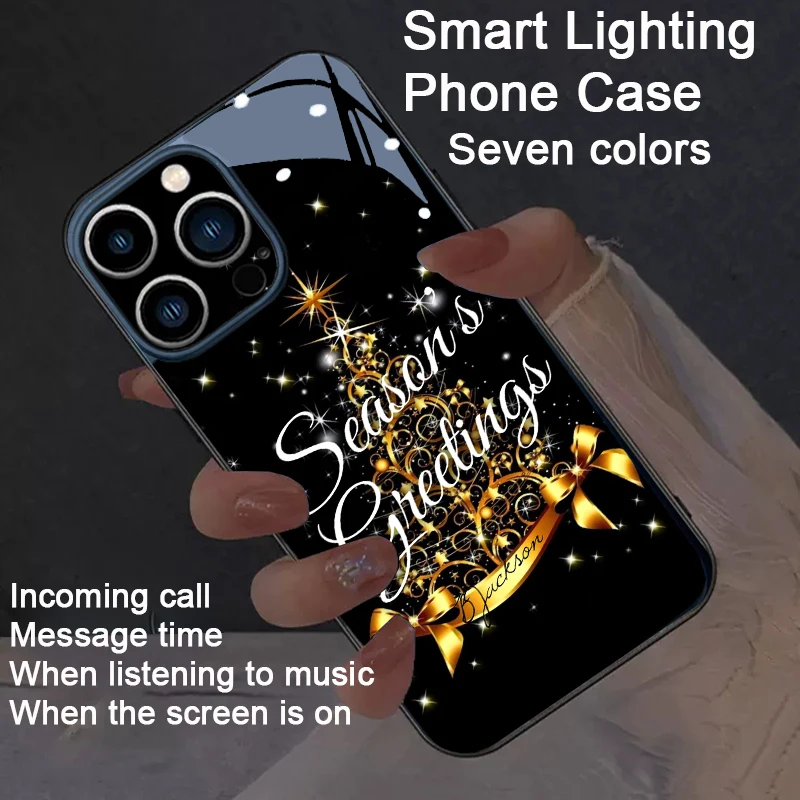 

Merry Christmas Three Santa Claus Phone Case Art For iPhone 17 Air 16 15 14 13 12 11 Pro Max Plus LED Light Glow Cover Fundas
