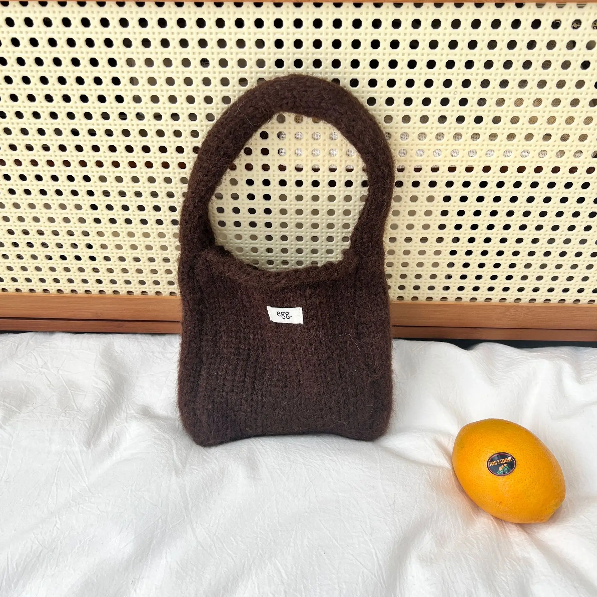 Handmade Knitted Handbag Fashion Minimalist Wool Woven Shoulder Bag Korean Solid Versatile Student Commuting Pouch Shopping Tote