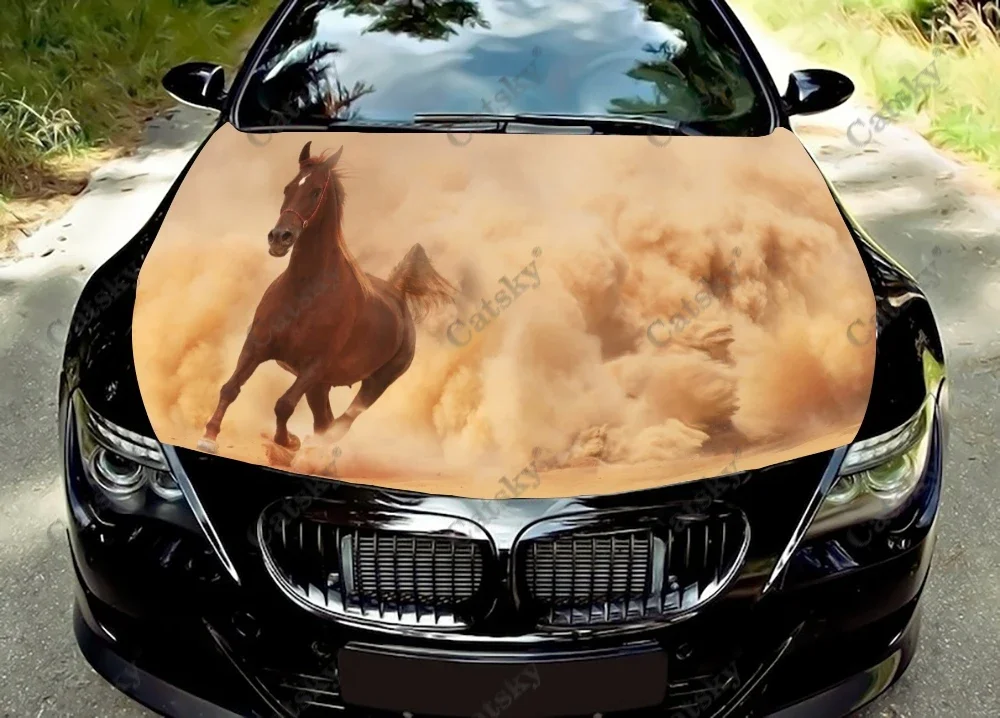 Desert Galloping Horse Car Hood Wrap Decal Decor Vinyl Sticker Full Color Graphic Auto Sticker Custom Size and Image Fit Any Car