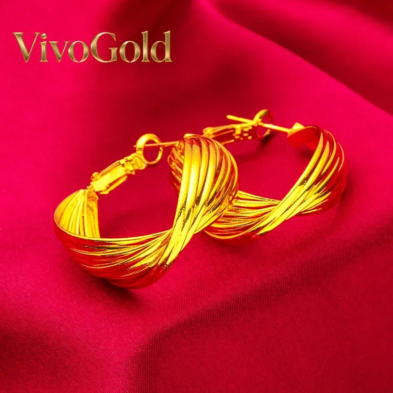 

VivoGoldTwisted Hoop Earrings for Women, 24K Gold, AU999 | Hand-twisted polished hoops, elegant for daily wear.