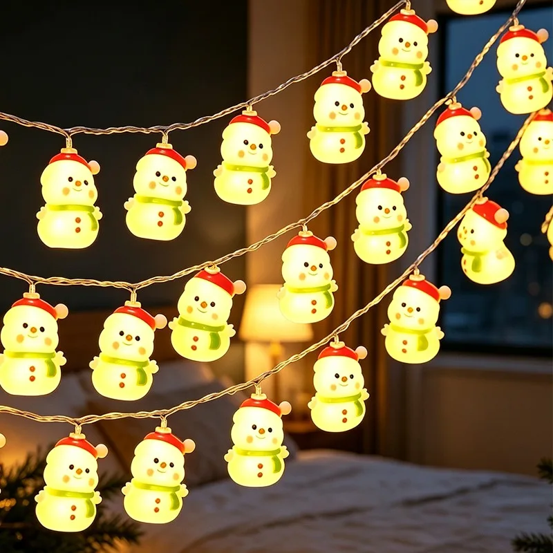 1,5 m Cartoon-Weihnachtsbaum-Schneemann-LED-Lichterkette, batteriebetrieben, warmes Licht, für Zuhause, Fenster, Party, Weihnachtsdekoration, PVC, biegsam