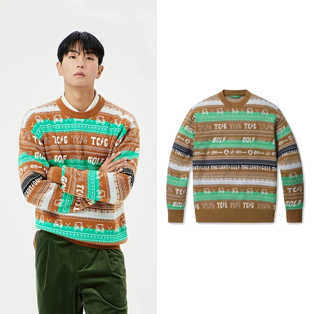 High-end! Brand Trend! Classic Versatile Men's Knitted Sweater, Special Striped Design, Long Sleeves for Warmth, Luxury Golf