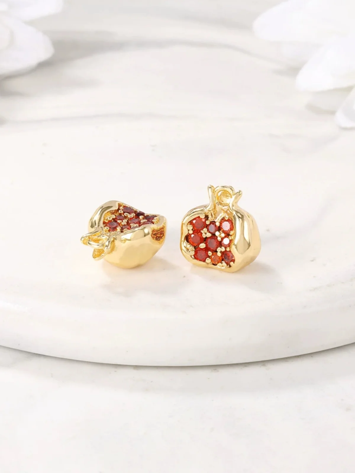 

DIY Metal Alloy Necklace Bracelet Earring Half Finished Products with Embedded Zircon Stone Red Grapefruit Pendants Fashion J...