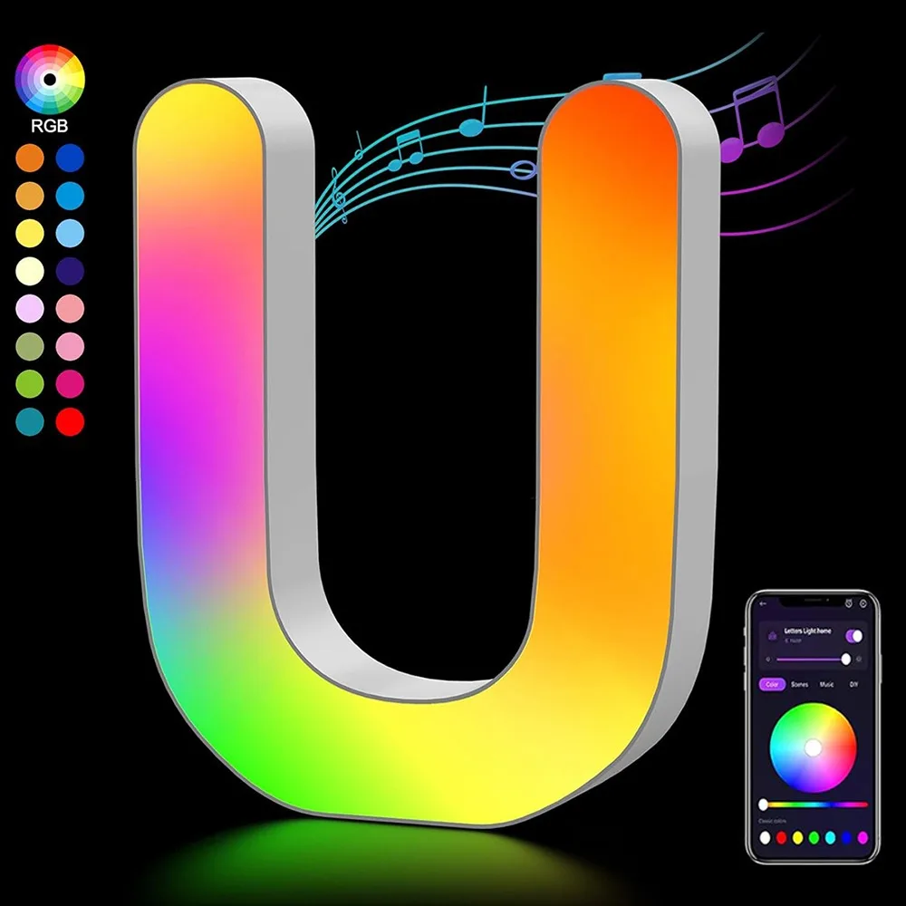 mergbwアプリ対応スマートledレターライト装飾ネームレターアルファベットライトusb多色ナンバーランプホリデー用
