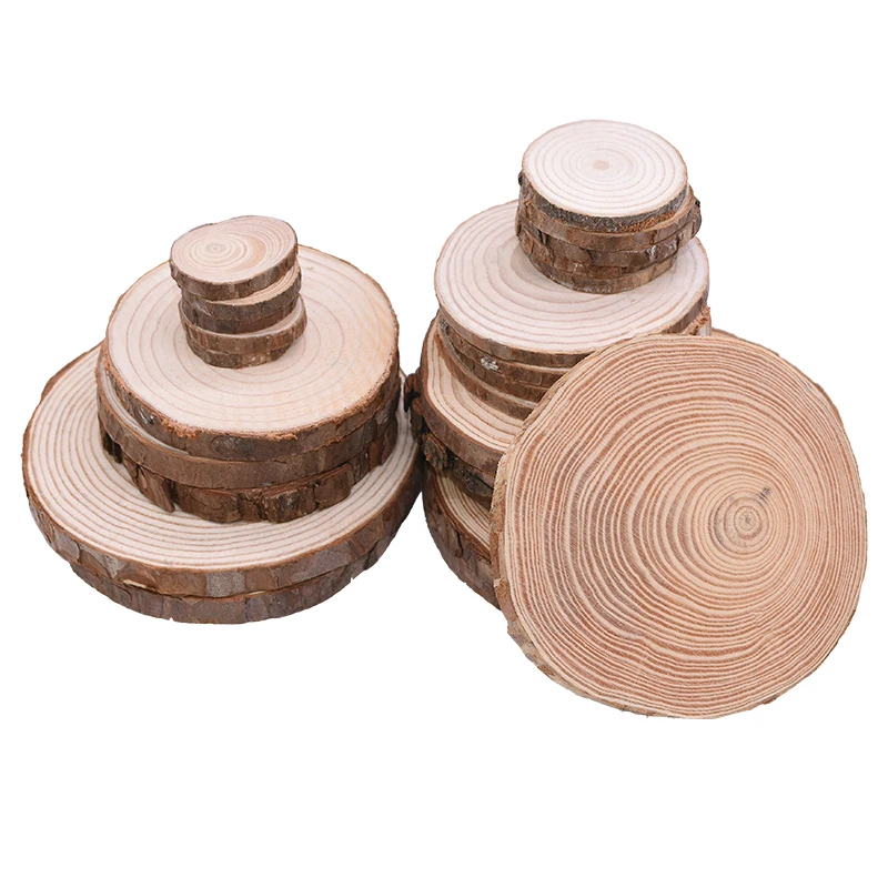 1-10pcs 3-12cm Natural Pine Round Unfinished Wood Slices Circles Log Discs DIY Painting Rustic Wedding Party Wooden Crafts