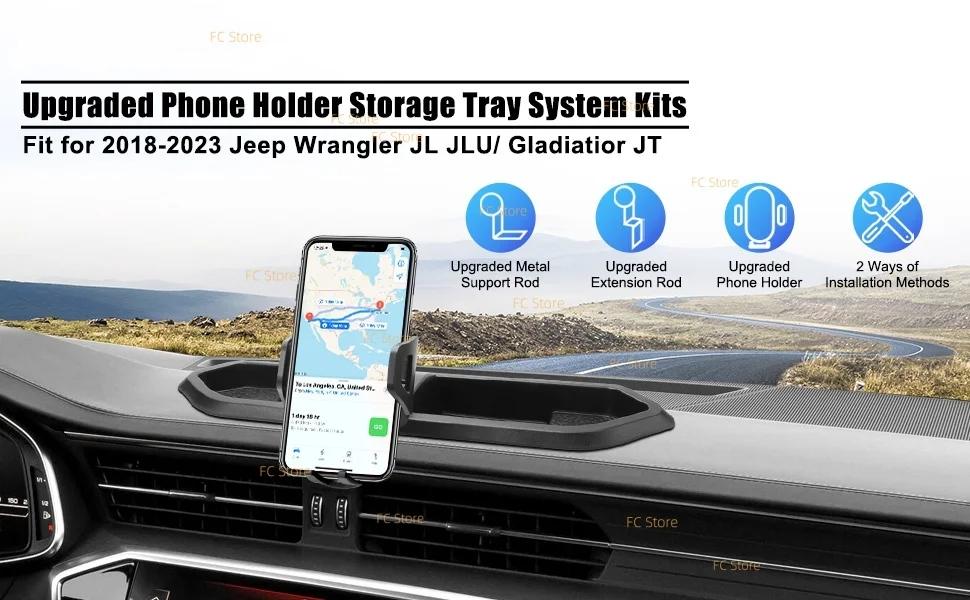 Verbesserte Telefonhalterung für Jeep Wrangler JL JLU & Gladiator JT 2018 2019 2020 2021 2022 2023, Multifunktionale Telefonhalterung für Armaturenbrett – Detail 1