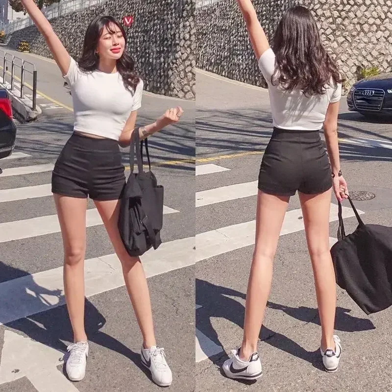 XS-3XL Fashion Black Spring Summer Fashion High Waist Slim Elastic Cotton Shorts Female Sexy Short Pants Booty Shorts