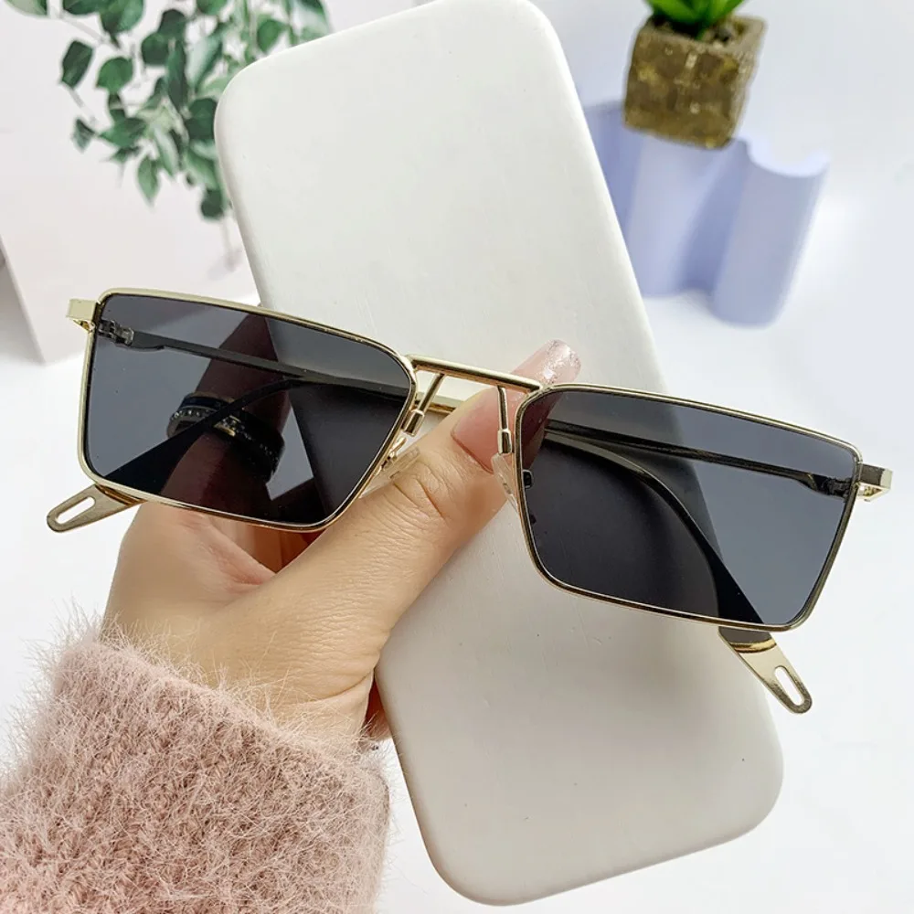 

Narrow Rectangular Sunglasses Korean Fashion Small Frame Sun Glasses Unisex UV Protection Metal Frame Shades for Women & Men