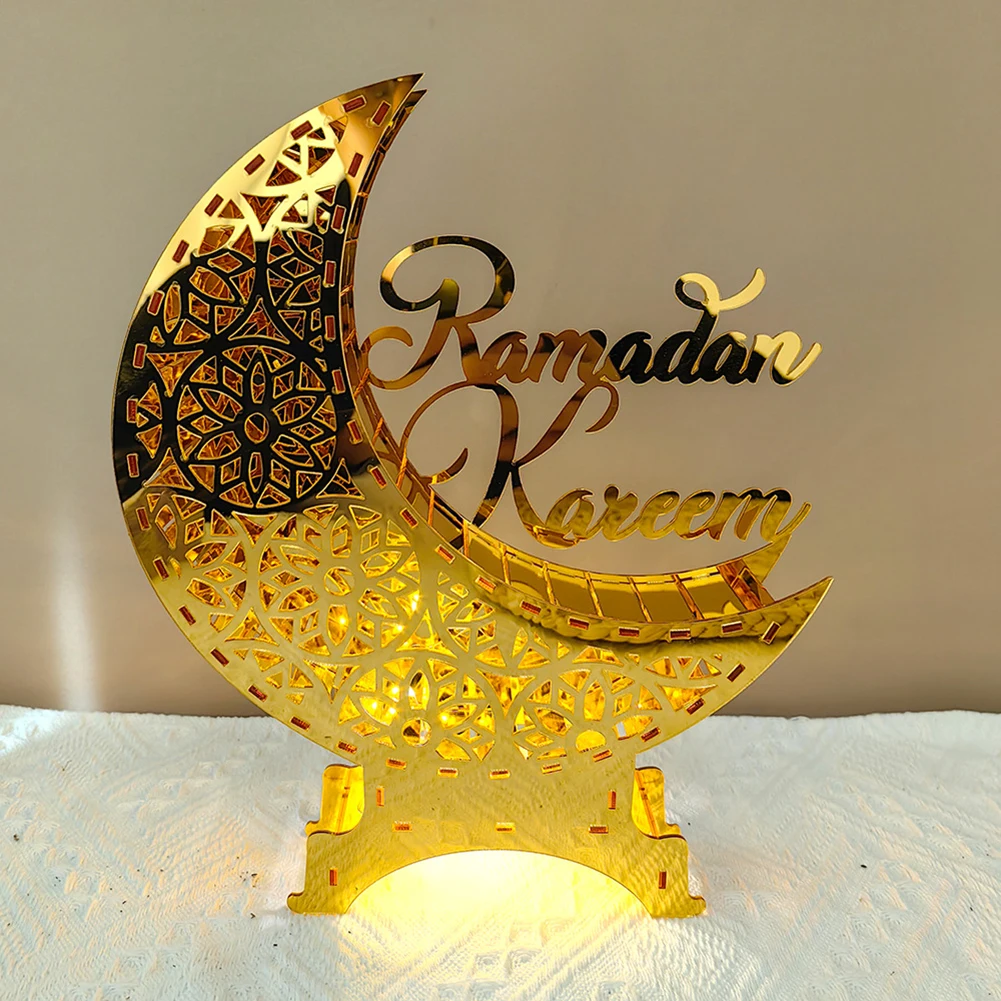 Eid Mubarak Acrylic Ornament Moon Light Tabletop Eid Mubarak Moon Table Top Starry Night Lamp Lights For Home Decoration