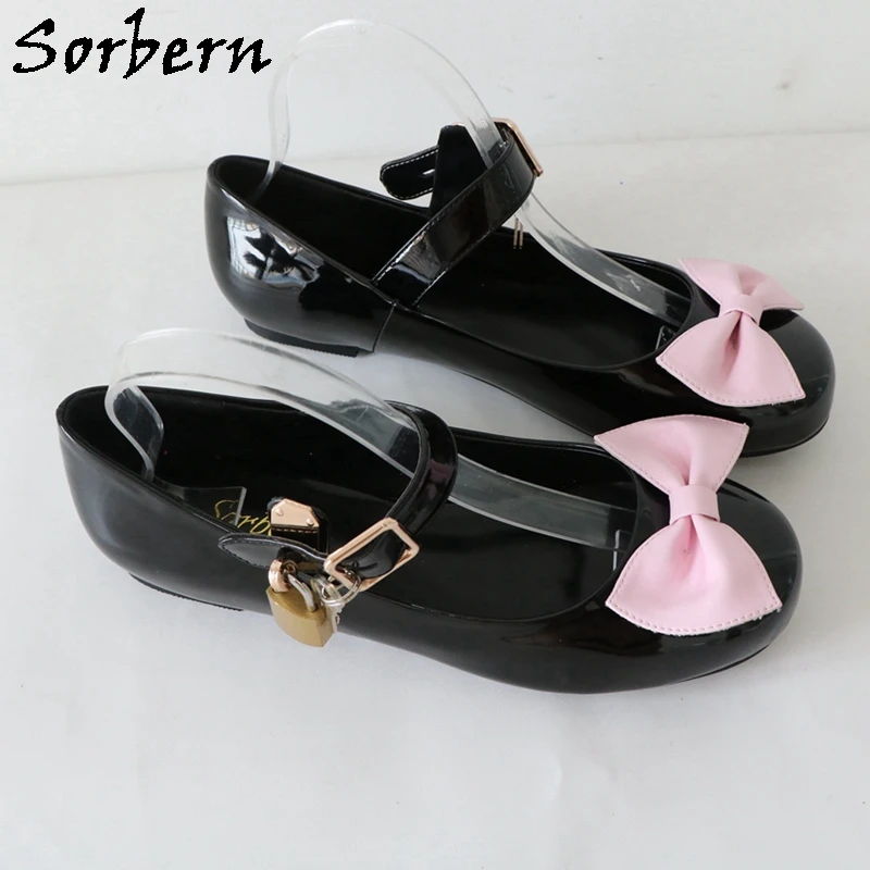 Sorbern Black Lockable Flat Lolita Shoes Women Cute Round Toe Ankle Straps With Locks Mary Jane Shoe Custom Colors