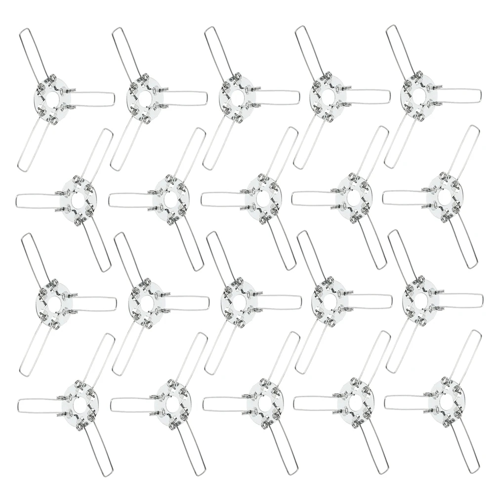 24 szt. Trójramienne uchwyty do lamp, klipsy 140 mm, metalowe sprężynowe mocowania do rattanu, bambusa, szklanych abażurów, do samodzielnego montażu opraw oświetleniowych, srebrne.