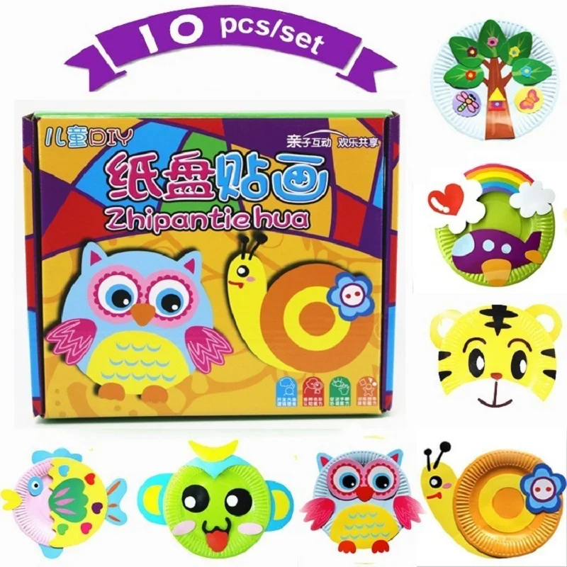 

10pcs/set EVA DIY Cartoon Handicrafts Children Toys Craft Animal Puzzle Paper Tray Painting Backpack Creative Education Toy