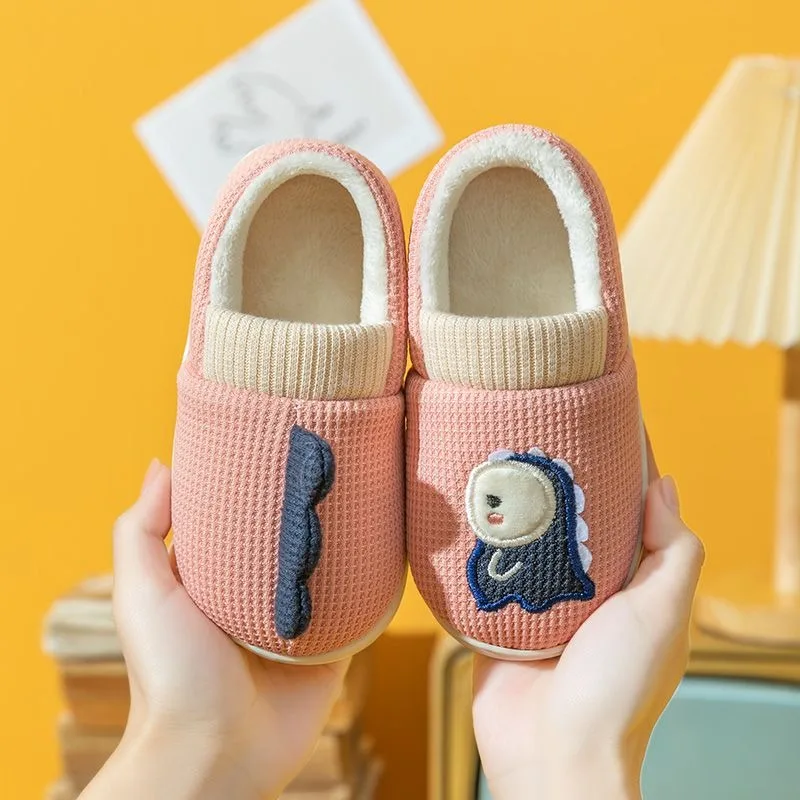 أطفال الشتاء نعال من القطن بنين بنات طفل دافئ عدم الانزلاق لطيف الكرتون ديناصور تصميم داخلي أحذية منزلية طفل الأحذية #4