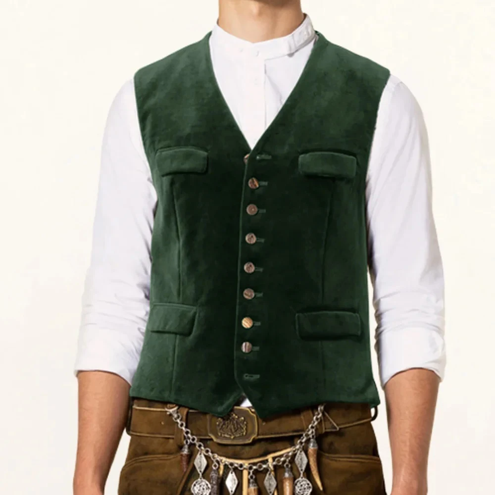 Costume gilet sans manches pour hommes, simple boutonnage, tissu velours décontracté, poches à rabat, col en v, costumes de travail à la mode, Blazer